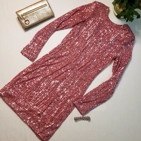 KAOS Mini Dress in Pink Sequins Size US 8 EU 38 Brand New NWT - Picture 2 of 12